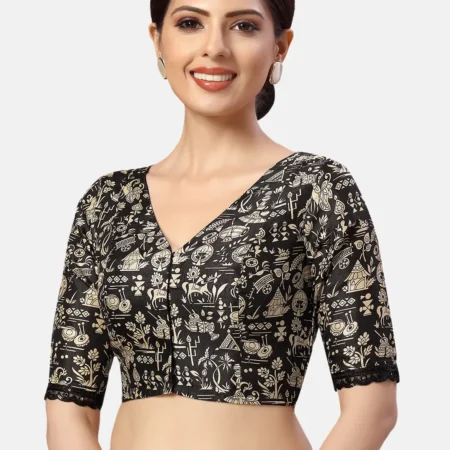 Warli Art Printed V-Neck Saree Blouse